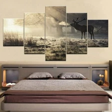 Deer Elk Forest Picture 5 Piece Canvas Print Wall Art Poster Home Decoration