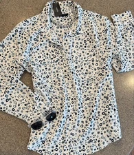 ALFANI ~ New! White/Blue Long Sleeve Button Front Blouse w/ Pockets NWT XXL 2XL