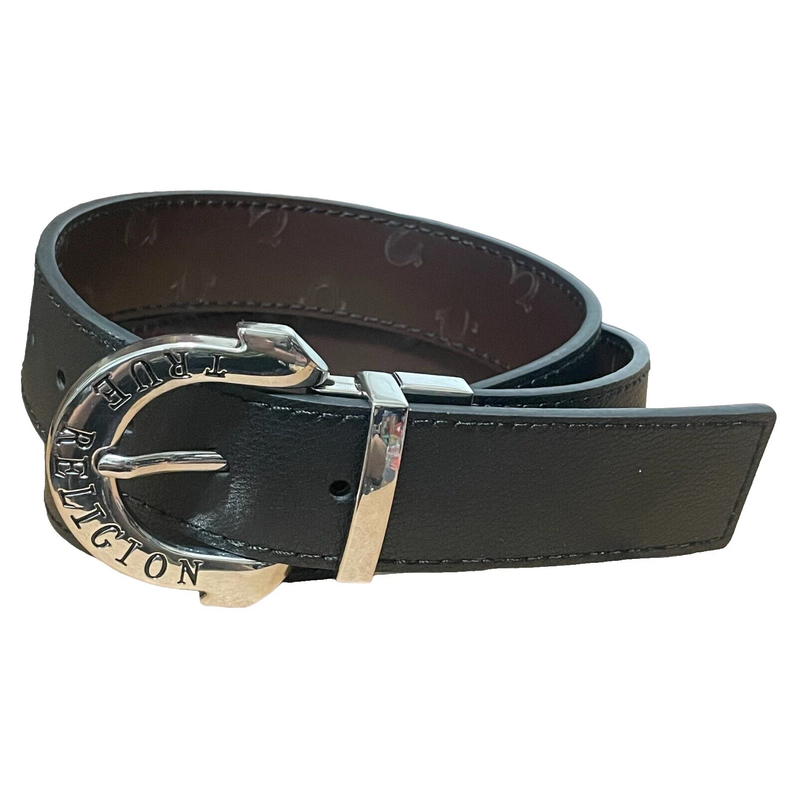 True Religion 皮革黑色皮带适合男性