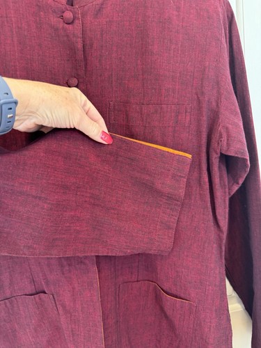 The J. Peterman Co. Asian Mandarin Blouse Shirt Jacket Tunic Burgundy Wmns Sz M - Picture 22 of 24