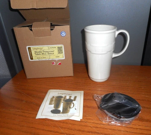 Longaberger Woven Traditions Ivory Travel Mug Single 3176590 NIB