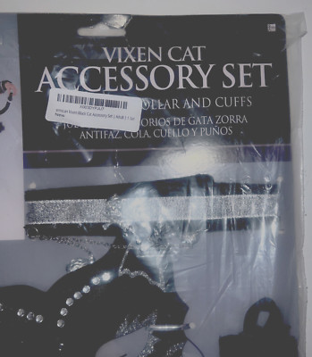 Vixen Cat Accessory Set Costume- Mask-Tail- Collar & Cuffs- NEW- Sealed