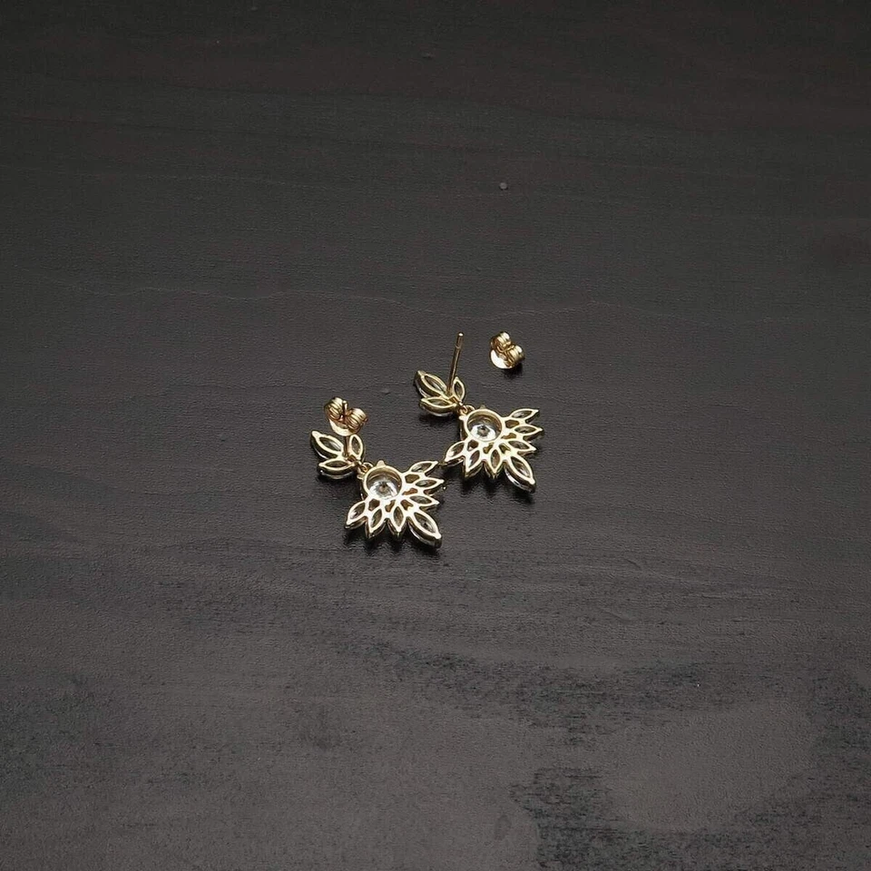 Multi Cut Natural Diamond Drop Dangle Women's Unique Earrings 14k Yellow Gold - Image 2 of 4