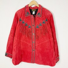 Bob Mackie Size Large Orange Wearable Art Leather Jacket Western Fringe Women’s