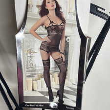 Dreamgirl, Sheer garter dress with scallop edge lace design New One Size