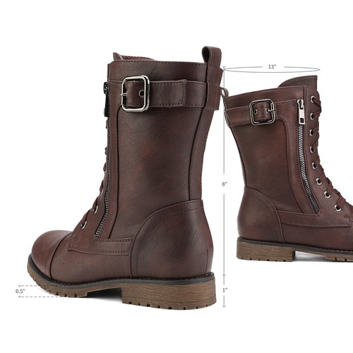 Women Winter Lace Up Military Combat Mid Calf Boots Shoes Size US - 第 19/37 張圖片