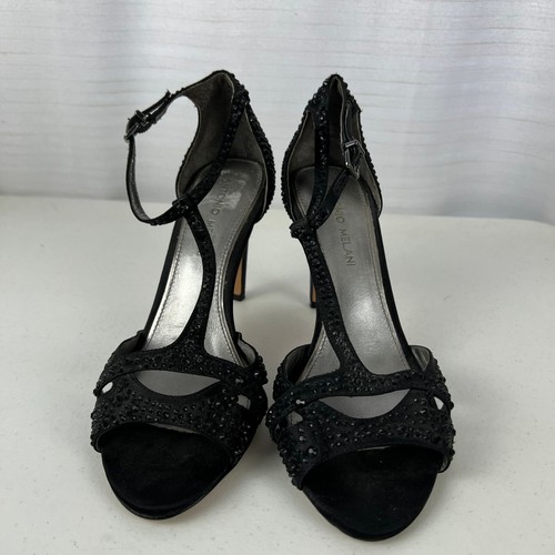 Antonio Melani Ankle Strap Sandal Heels Womens 7M Black Leather Studded Sexy - Picture 3 of 17