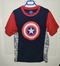 CAPTAIN AMERICA MARVEL blue red comics print poly Logo Jersey T-shirt. Youth M