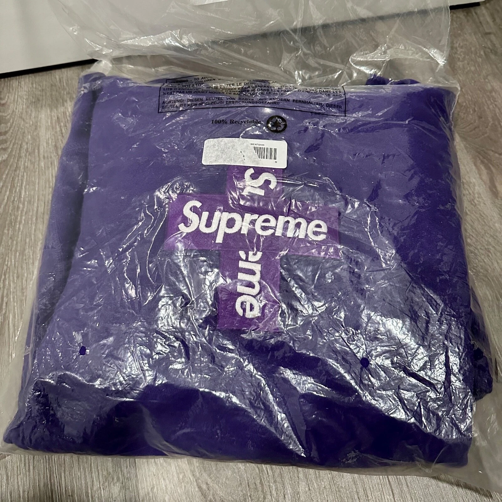 Sweat shirt à capuche logo Supreme Cross Box taille moyenne violet neuf DS FW20