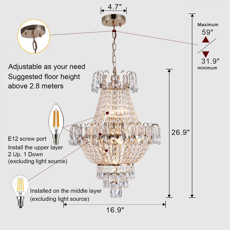 Modern K9 Gold Crystal Chandelier Luxury Large Ceiling Pendant Light Fixtures - Image 2 of 4