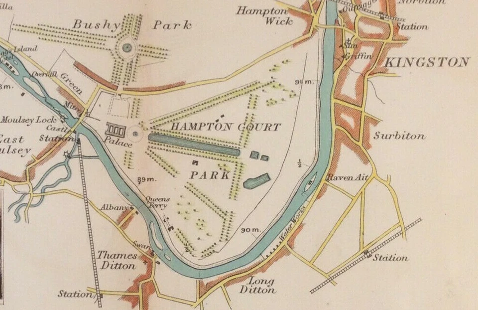 Mapa del río Támesis 1885 por Taunt Hampton Court Palace and park Kingston Foto 2 de 2