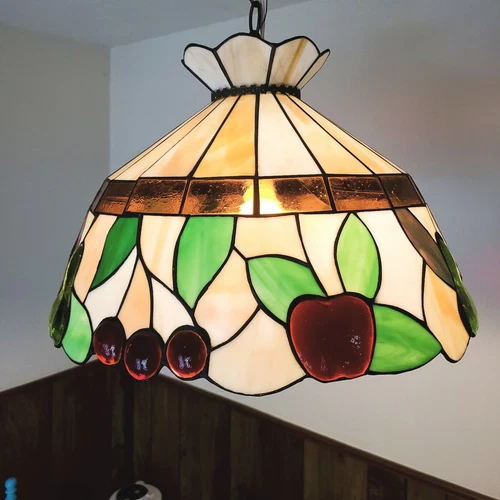 Antique Tiffany Style Glass Slag Hanging Pendant Light Fruit Chandelier