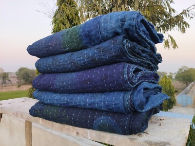 Wholesale Lot Natural indigo dyed cotton kantha quilts reversible blanket throw