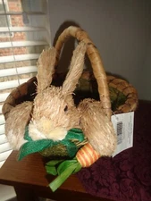 Sisal Easter Basket with Attached Bunny Rabbit and Carrot 11" NWT