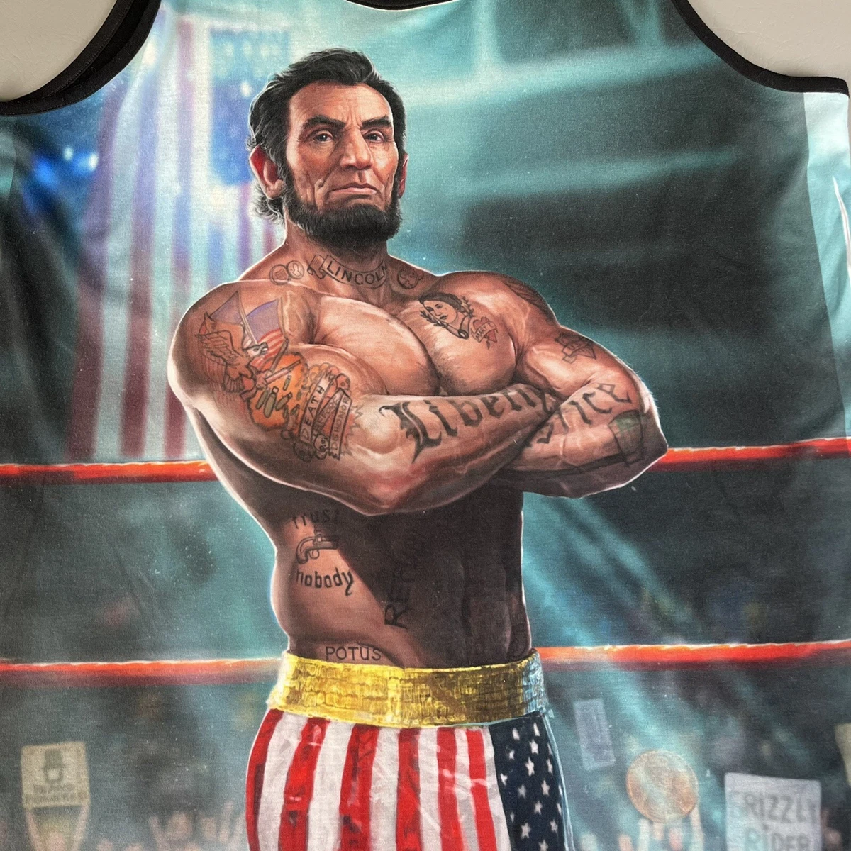 Workout Tank Abe Lincoln Funny Graphic Shirt Mens Size L Muscle Tattoos