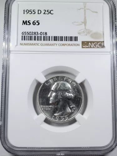 1955-D WASHINGTON SILVER QUARTER ~ NGC MS 65 ~BEAUTIFUL 