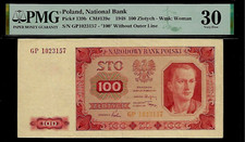 Poland 100 Zlotych 1948 PMG 30 Type  100  Without Outer Line Series GP