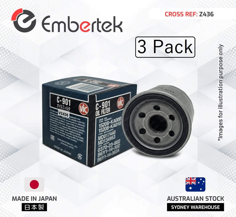 3x VIC Oil Filter for Nissan ALMERA 2012-2013 C901 (N17 Sedan) Ref: Z436 - image 2 of 2