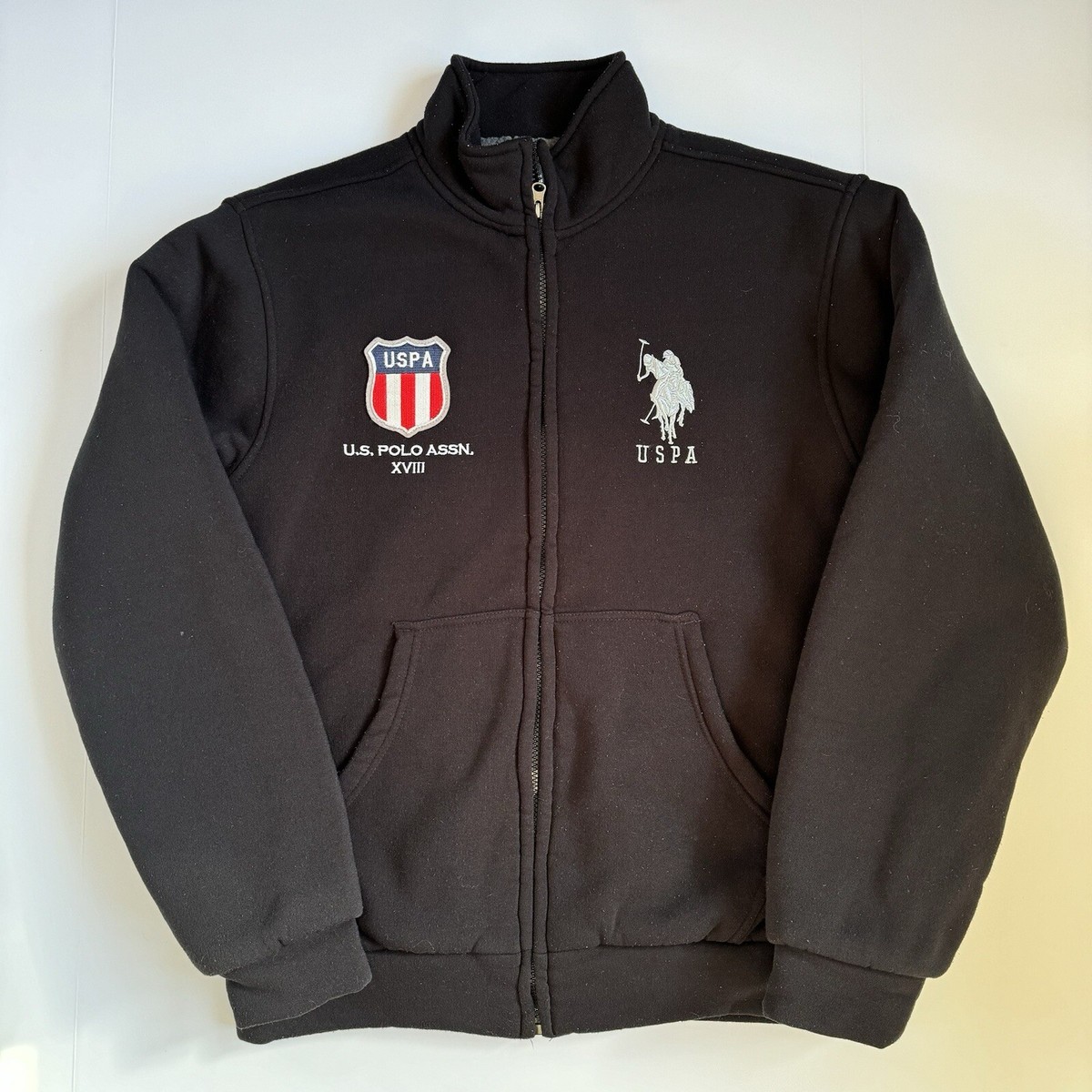 Men's US Polo Assn Zip Up Fleece Jacket Size Large Black