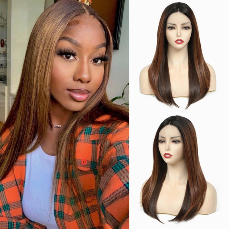 Ombre Light Ash Brown Blonde Straight Lace Front Wig Long