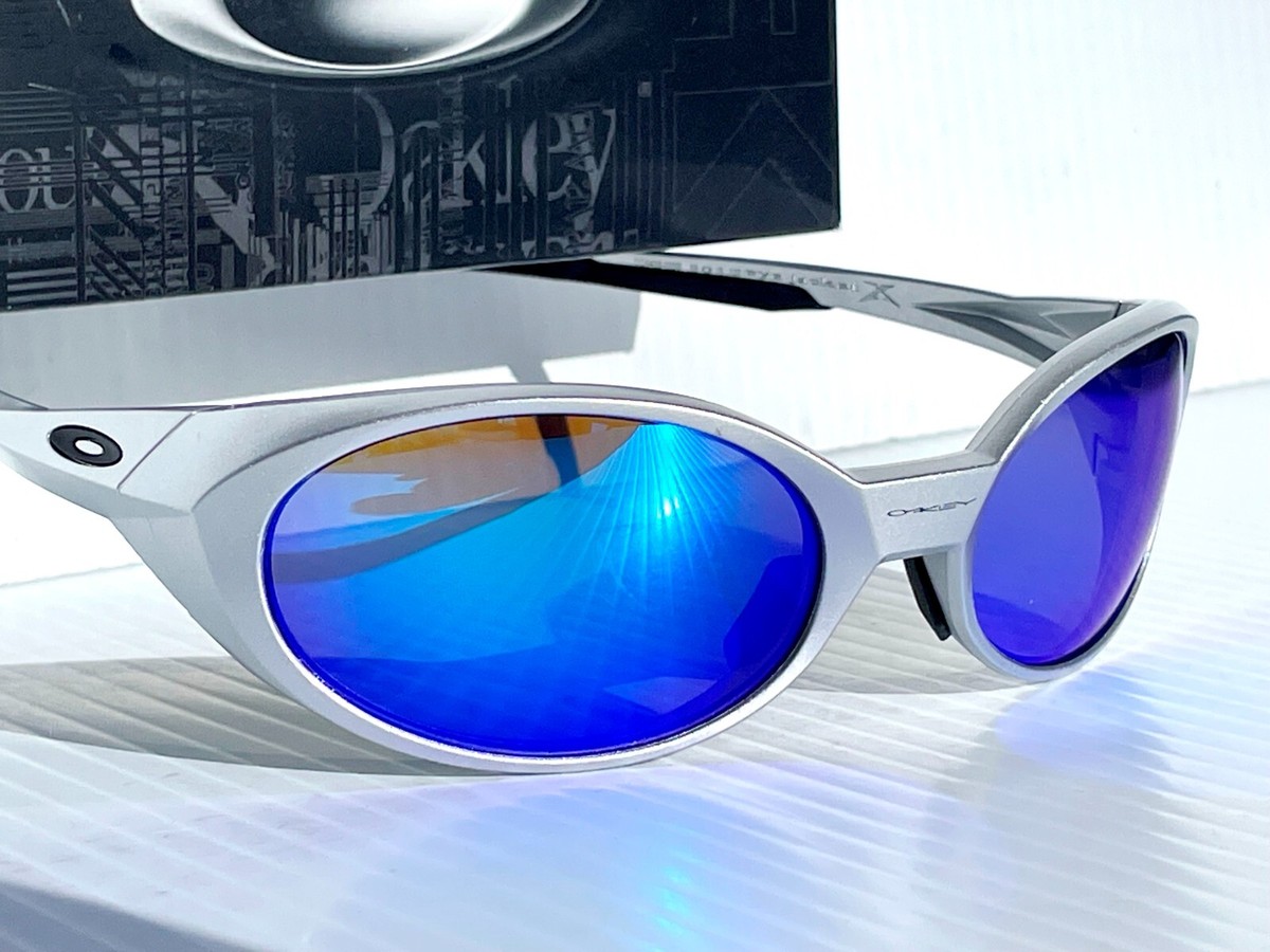 NEW Oakley EYE JACKET Metallic Silver POLARIZED Galaxy Blue NEW Oakley EYE JACKET Metallic Silver POLARIZED Galaxy Blue