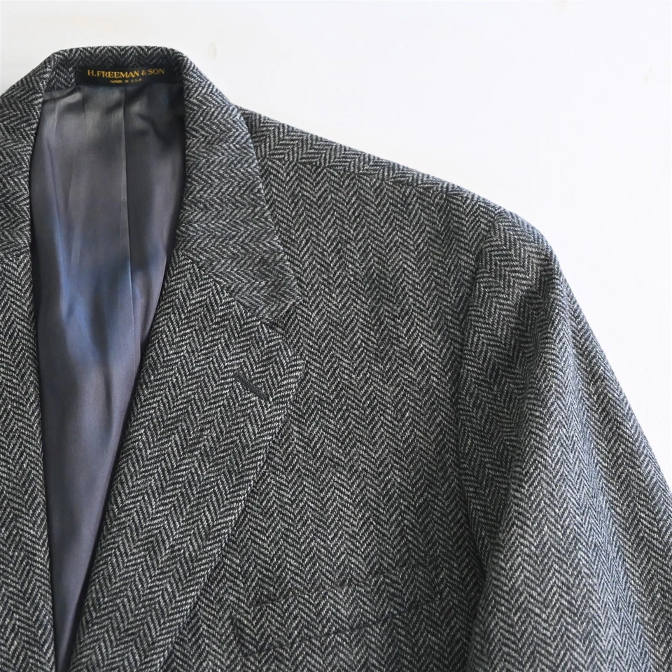 Blazer Abrigo Deportivo De Colección Hickey Freeman 46S Hecho en EE. UU. Gris Espiga Tweed Lana Foto 2 de 4