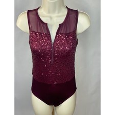 Weissman Burgundy Sequin Performance Leotard - Size LC Large Child 