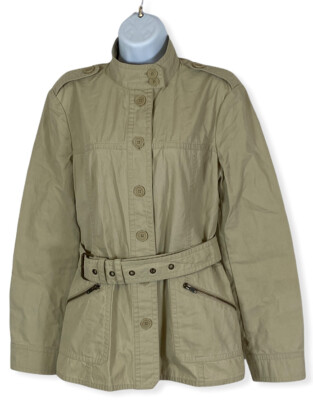 A/X Armani Exchange Jacket Women’s Size L-Full Button Front/Belted-Khaki  Tan EUC