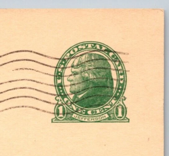 c1914 UX27 Postal Card Jefferson 1c HUNTINGTON STATION NY 'Change In Leadership' - Image 2 of 3