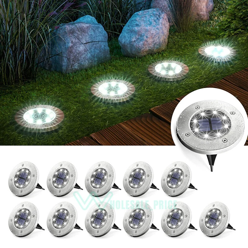 8 12x Luces Solares Para Piso Tierra Luz 8 Led De Disco Para Jardin Patio Camino