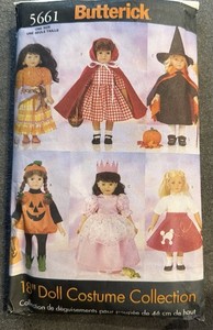 Butterick 18" Doll Costume Collection Pattern 5661 Vintage Uncut