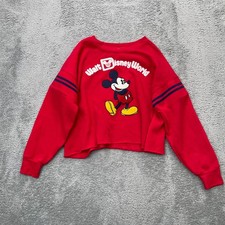 Walt Disney World Sweatshirt Womens Small Red Classic Mickey Mouse Logo Cropped