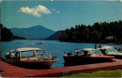 Lake Placid NY postcard BOATS ON LAKE PLACID WHITEFACE MOUNTAIN j/13 AW4355