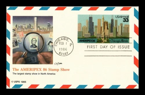 DR JIM STAMPS US FIRST DAY CARD AIR MAIL AMERIPEX 86 CHICAGO STAMP SHOW