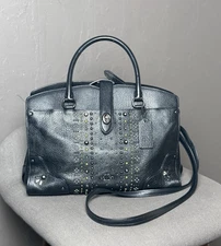 Coach Mercer 30 Bag with Bandana Rivets Black Pebbled Leather Crossbody Strap
