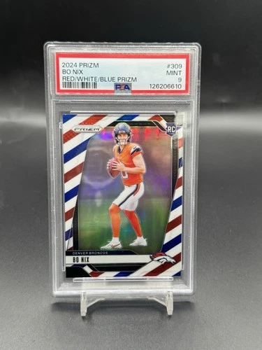 2024 Panini Prizm Rookie Bo Nix #309 Red White Blue Prizm (RC) PSA 9