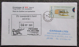 CANADA timbre lettre PAR AVION QUEBEC en HYDRAVION en 2000 lot NR479