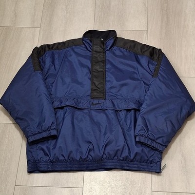 Vintage 90 s Nike Big Swoosh Logo Puffer Quilt Lined Coat Jacket Size L