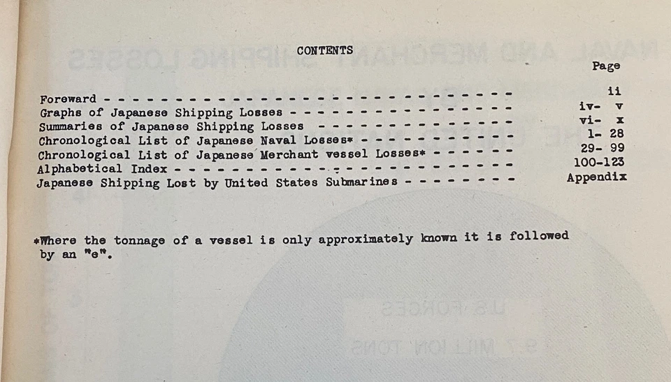 JAPANESE NAVAL & MERCHANT SHIPPING LOSSES DURING PACIFIC WAR 1947 Submarine, Air - Image 4 of 4