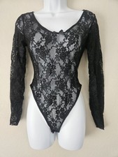 Avidlove Black Floral Lace Long Sleeve Bodysuit Size M NWT