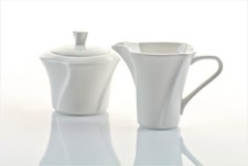 CLEO Zuckerdose & Gie&szlig;er Set 2tlg. Porzellan crem&egrave;-wei&szlig;, elegante Form