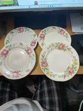 set of 4 homer laughlin, hand painted, 9 inch, lucheon plates