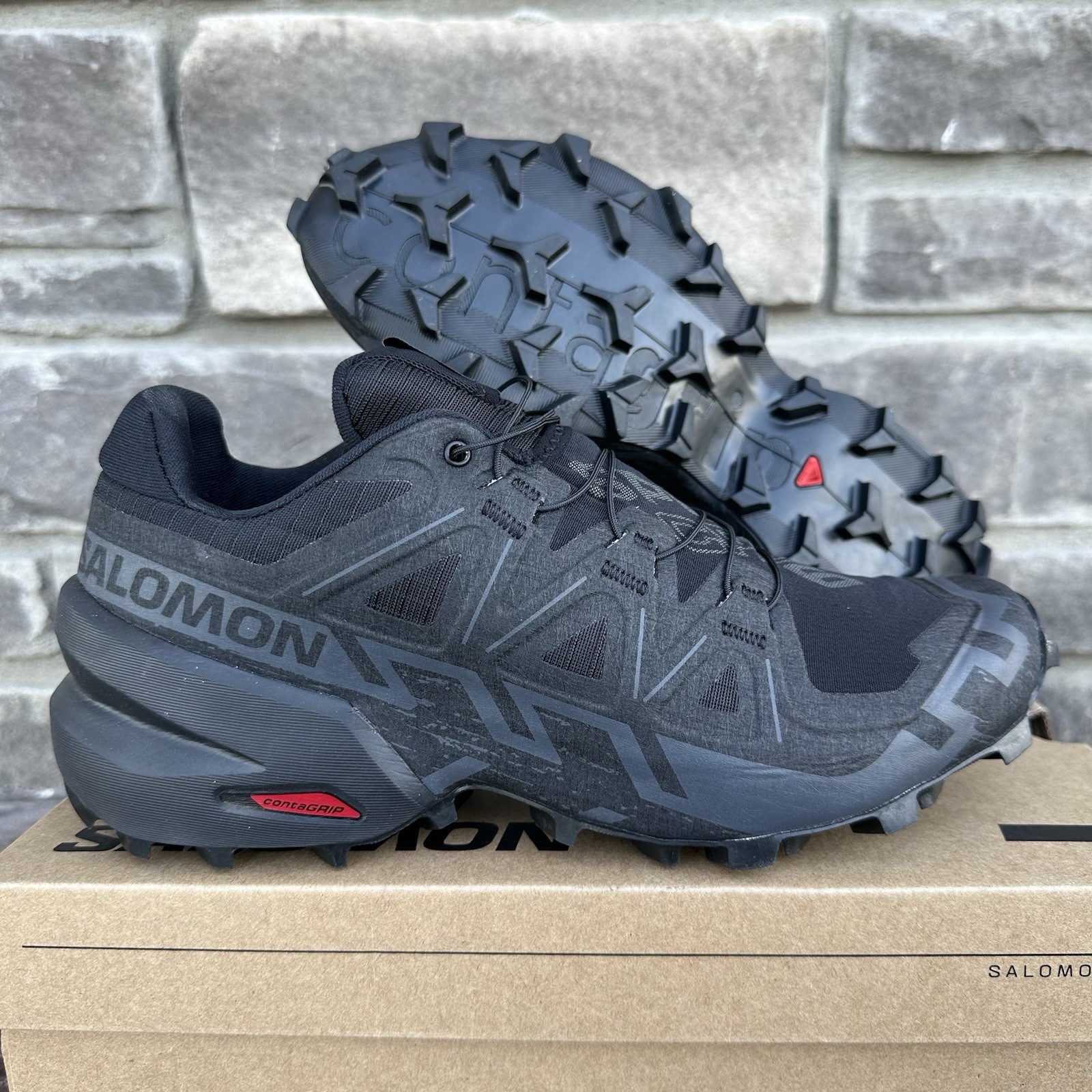 Nuove scarpe da ginnastica Salomon donna taglia 6 5 Speedcross 6 terreno misto nere