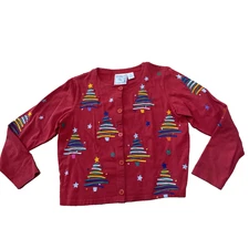 MICHAEL SIMON Lite Vintage 90s CHRISTMAS Cardigan Women S Red Tree Y2k Sweater
