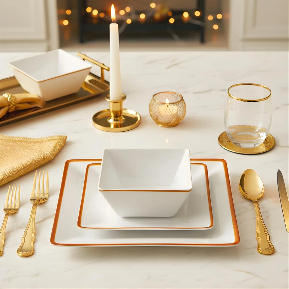 12-Piece Dinnerware Set, Melamine Dishes Set with Bowls and Plates, Non-break... - Image 3 of 4