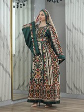 Palestinian Women Embroidered Thobe Dress Tatreez Long Sleeves with Match Belt
