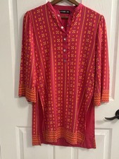 Ochre Girls 9/10 Pink Orange Geometric Kurta Tunic Top Boho 3/4 Sleeve Pockets