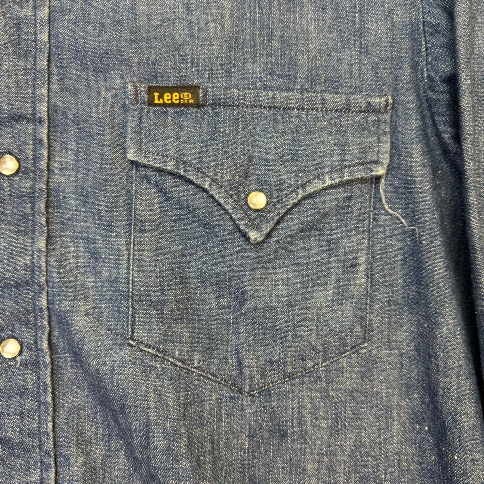 Vintage 70s LEE Denim Chainstitch Pearl Snap Men's Western Shirt Size 15 1/2 33 - Image 4 of 4