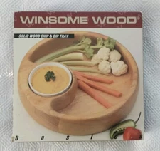 Vtg Winsome Wood Chip And Dip Tray W/ Ceramic White Bowl~Excellent Condition 