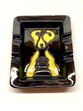 Vintage Black Glazed Ceramic African Ashtray Made In Togo 6.75" x 5.25"